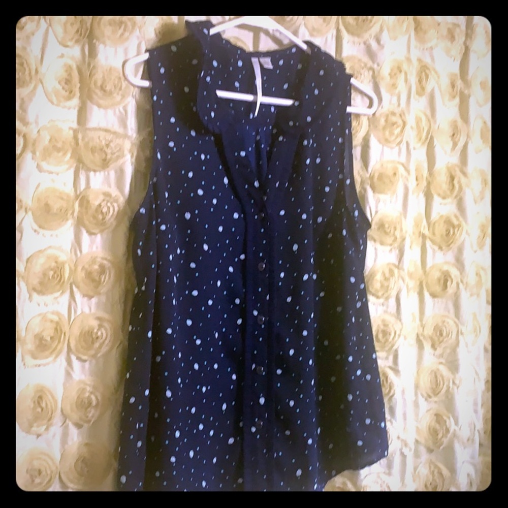 Sleeveless, button down, dressy swing top
